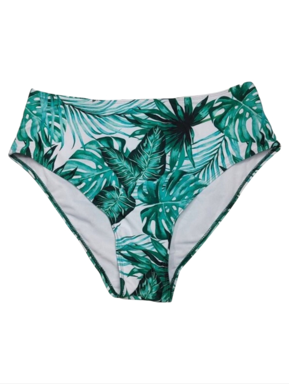Women's Swimsuit Bottoms Size 2XL Green White Leaves Print
